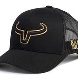 RANCH BRAND - Rancher Outline Logo SnapBack Black Cap, Mesh: Noir, Logo: Gold