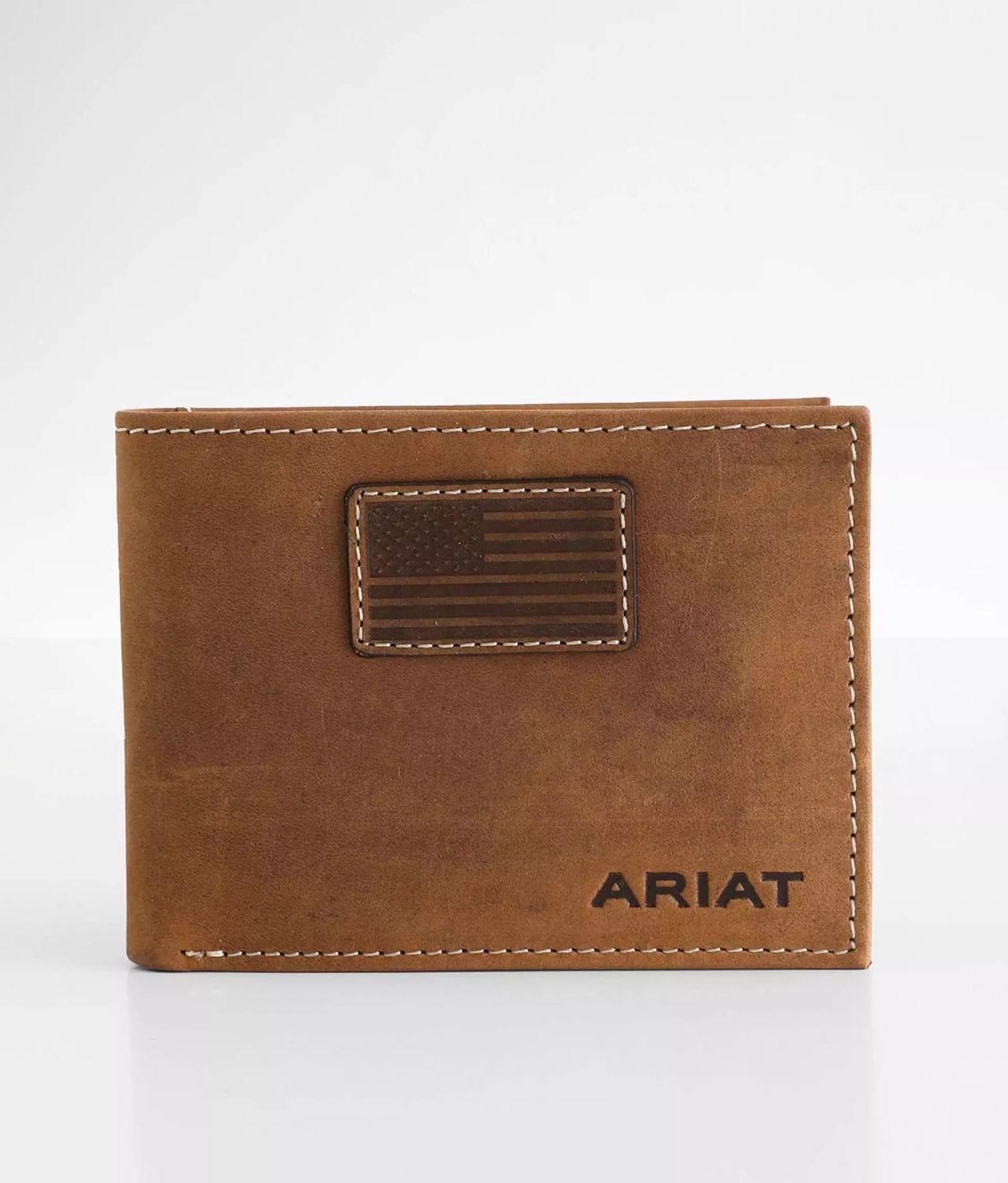 ARIAT - USA Flag Leather Bifold Wallet, Colour: Tan (Light Brown)