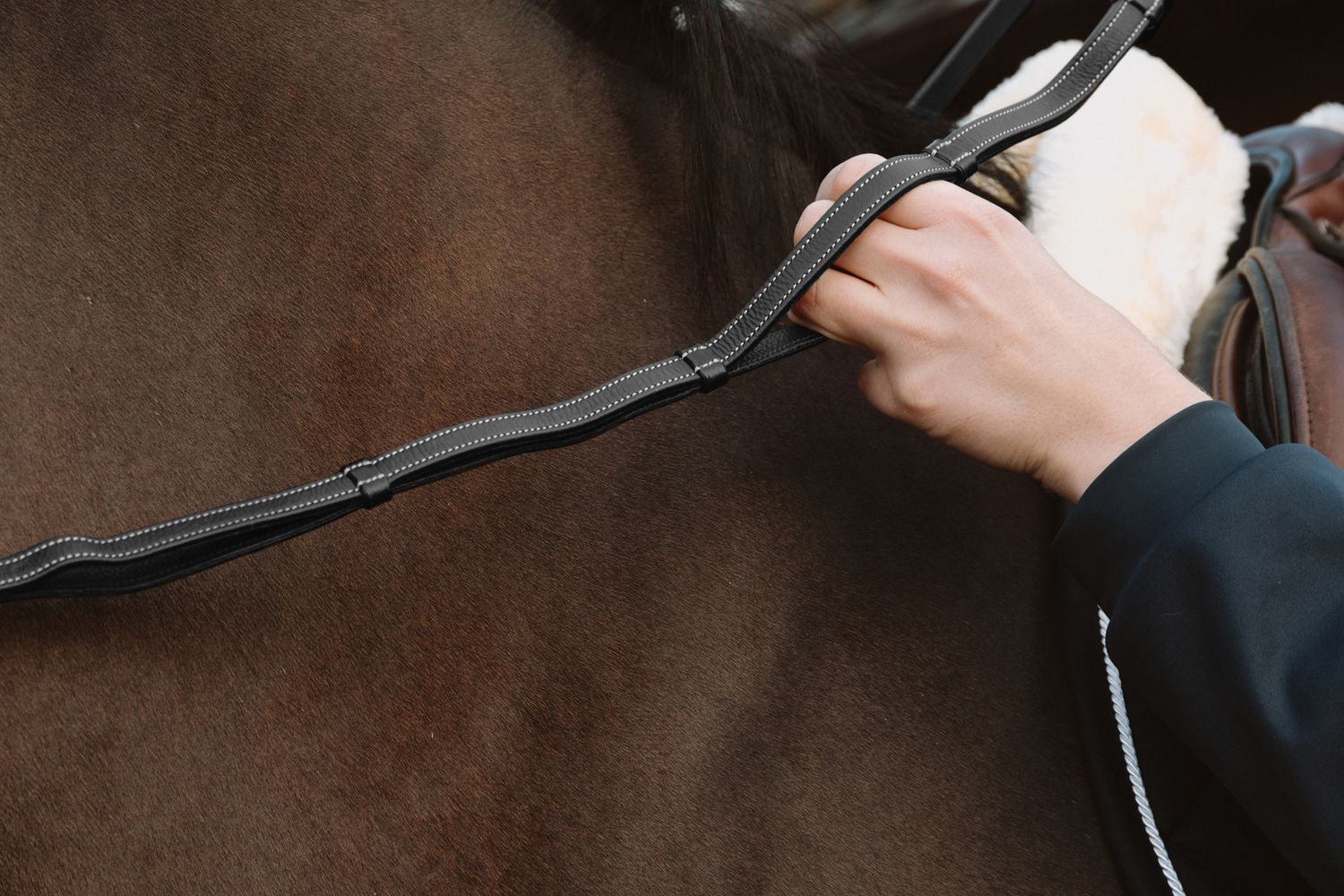 DY'ON - Leather Handle Reins 1/2'' Brown, Size: Full