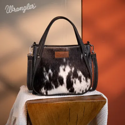 WRANGLER - Genuine Hair-On Black Cowhide Tote/Crossbody