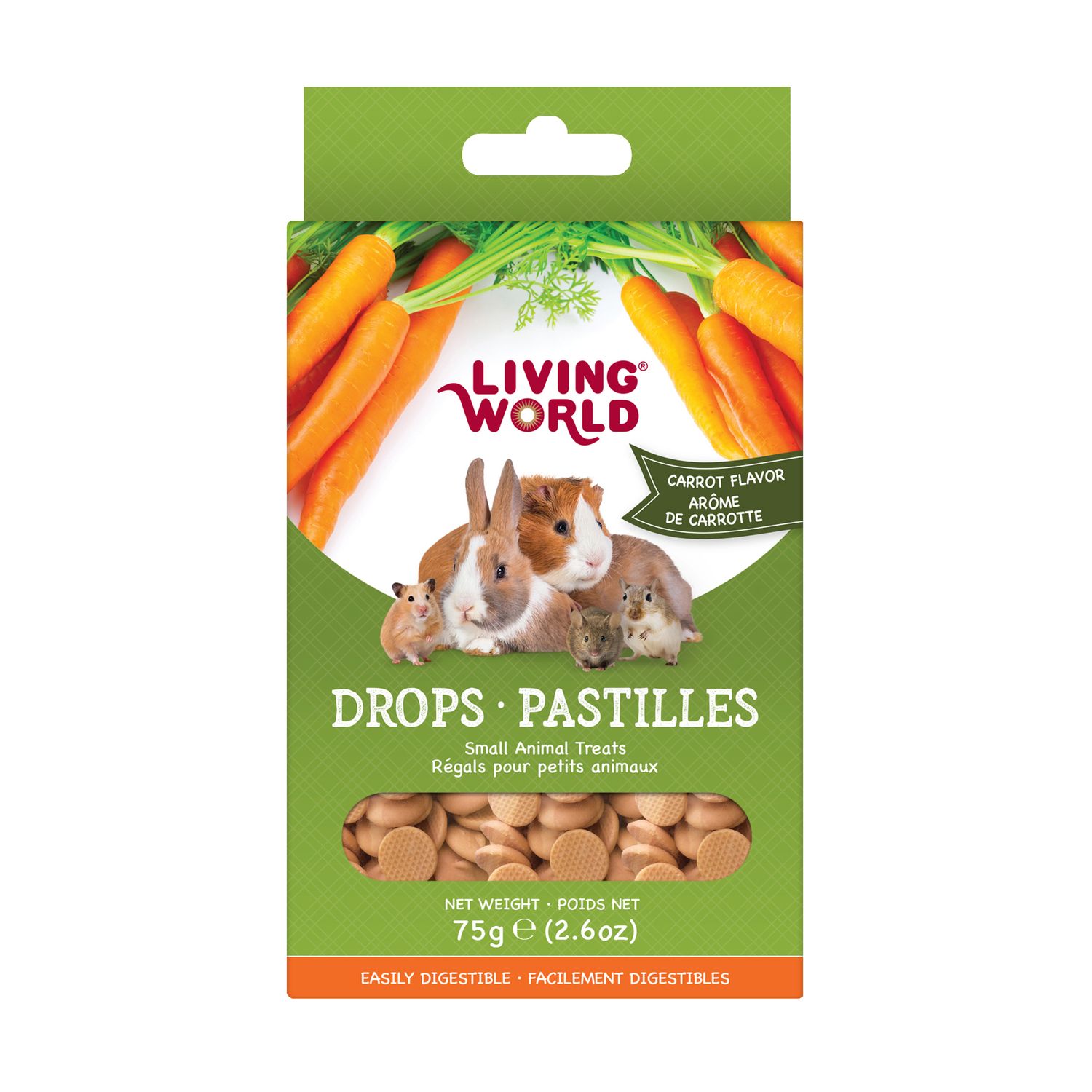 LIVING WORLD - Drops Small Animal Treats, Flavour: Saveur de Carottes, Size: 75g