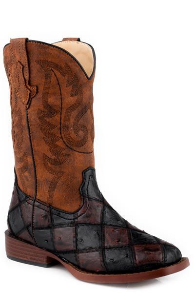 ROPER - Bird Blocks Faux Ostrich Patchwork Vamp Cowboy Boots