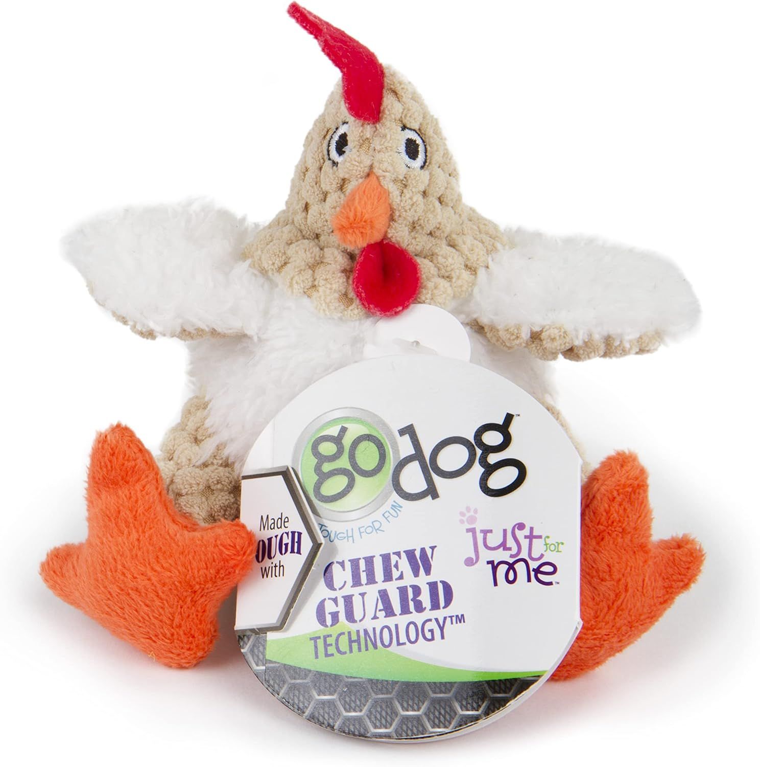 GODOG - Sitting Checkers Squeaky Rooster Plush Dog Toy with Chew Guard Technology, Size: Small