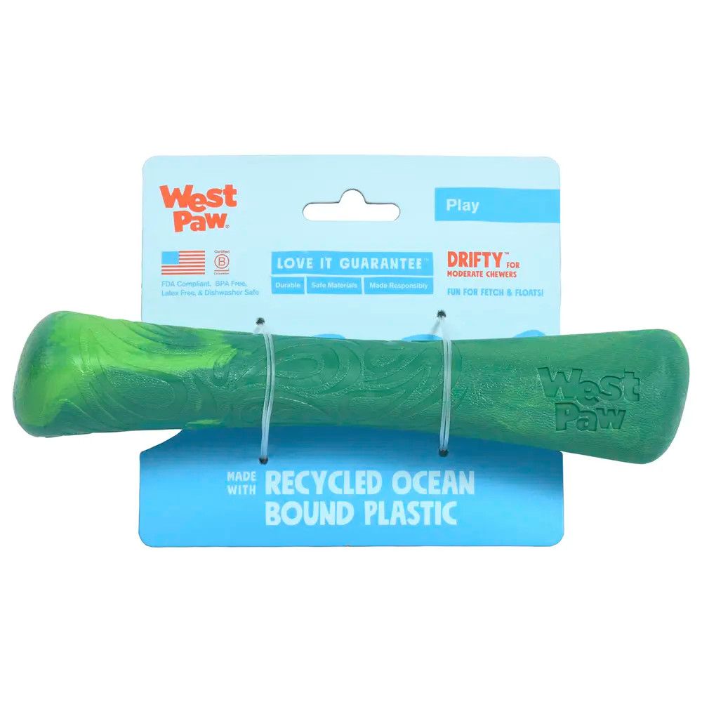 WEST PAW - Drifty Dog Toy Ocean Bound Plastic, Colour: Emerald, Size: Large 8.5''
