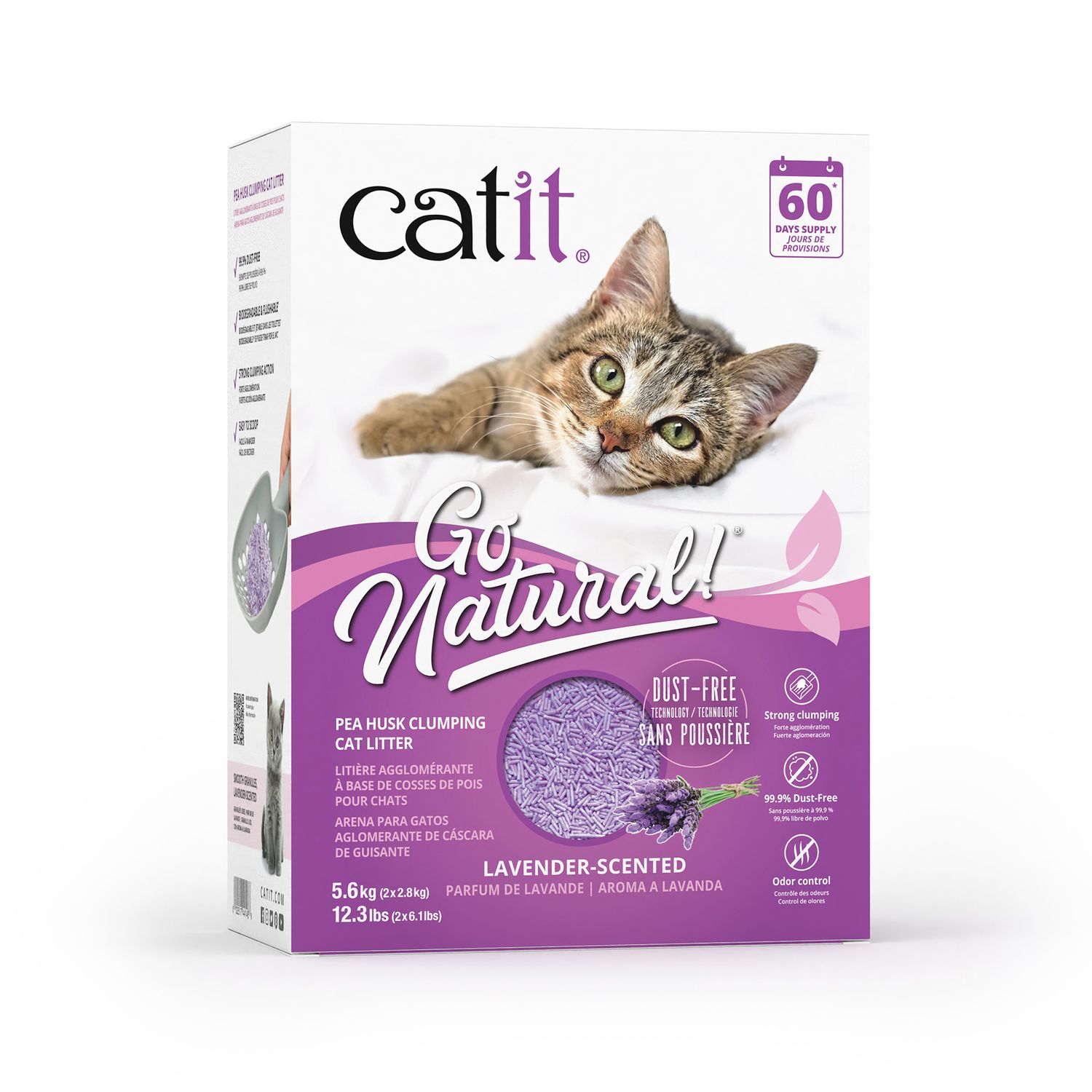 CATIT - Go Natural Lavender Scented Pea Husk Clumping Cat Litter, Size: 5.6kg