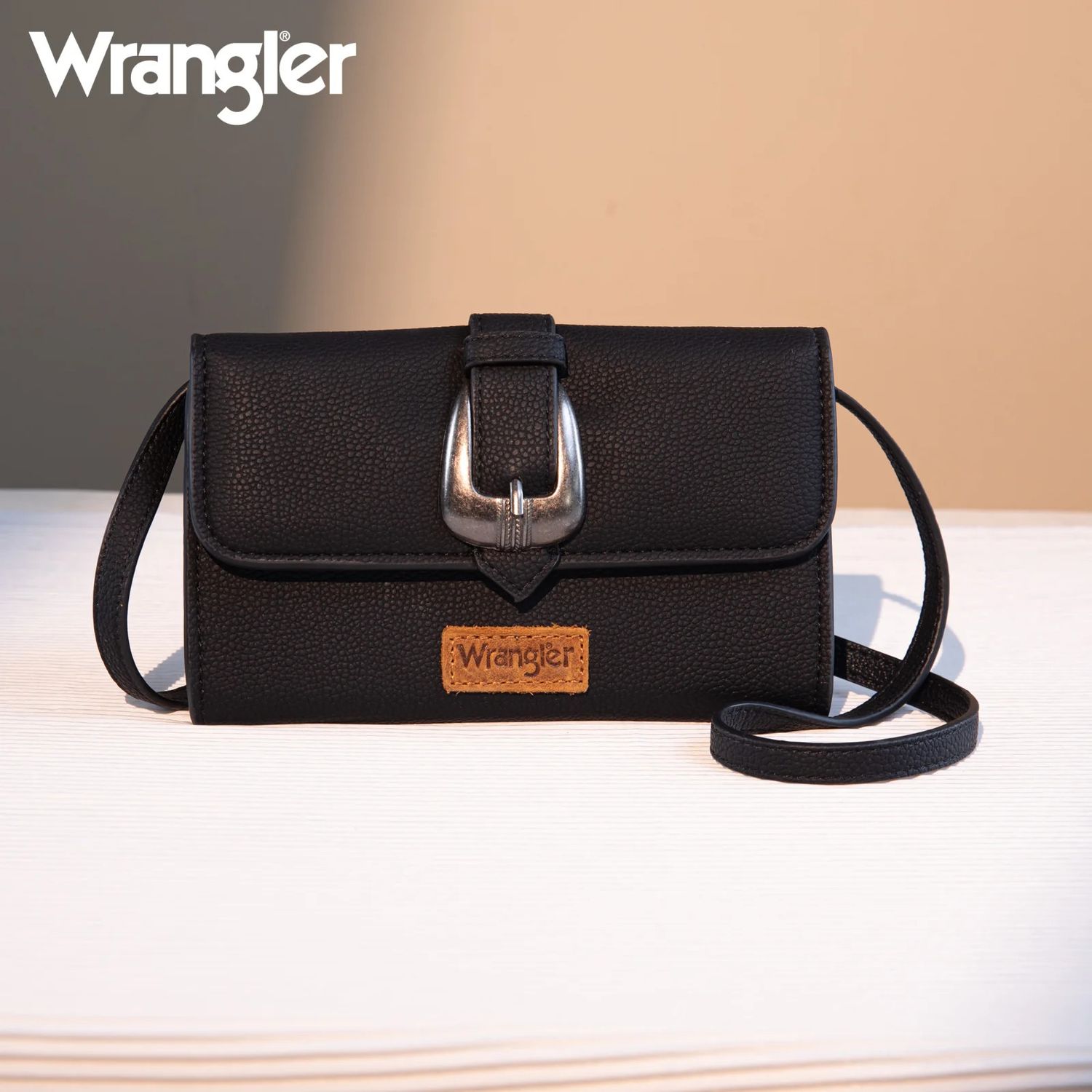 WRANGLER - Black Buckle Wallet / Shoulder Bag / Crossbody, Size: 7.75" X 1" X 4.25"