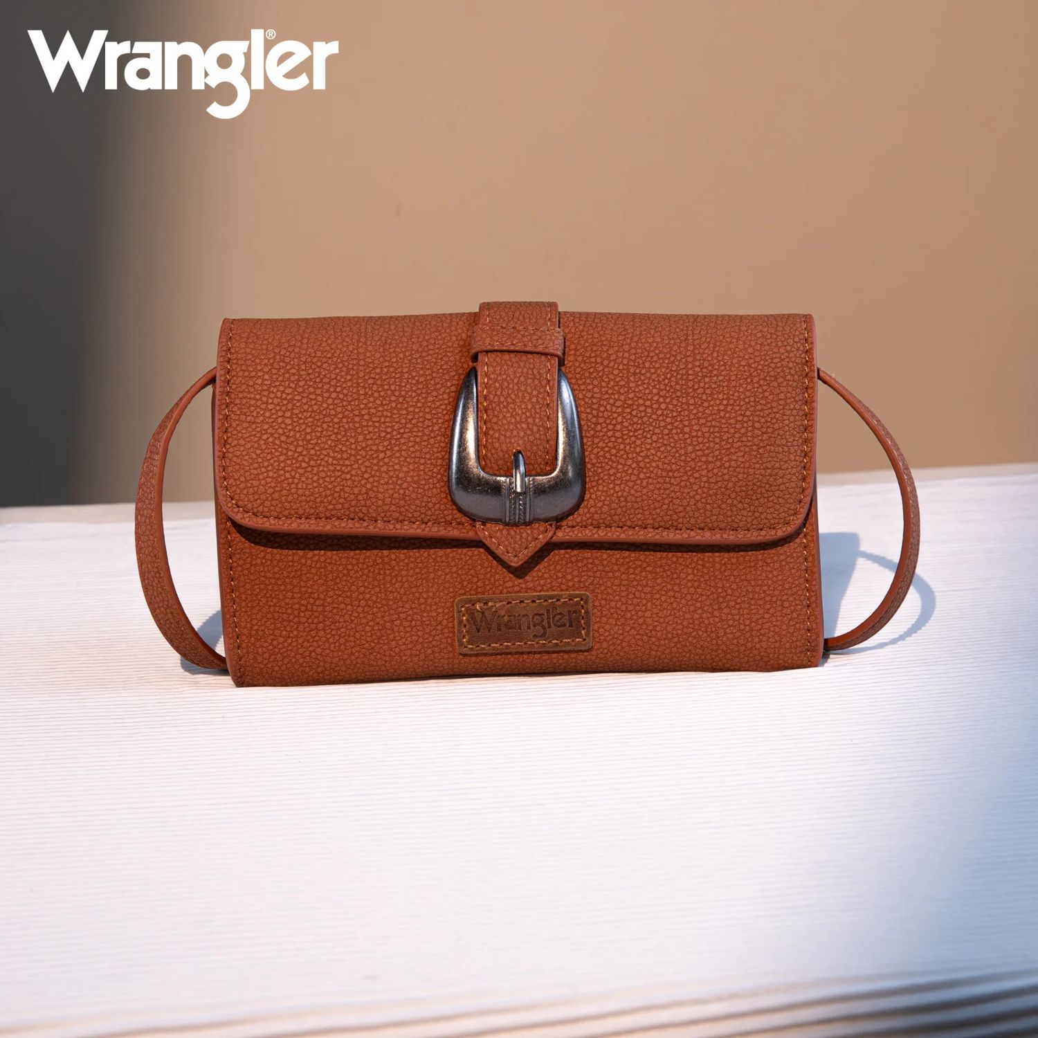 WRANGLER - Brown Buckle Wallet / Shoulder Bag / Crossbody, Size: 7.75" X 1" X 4.25"