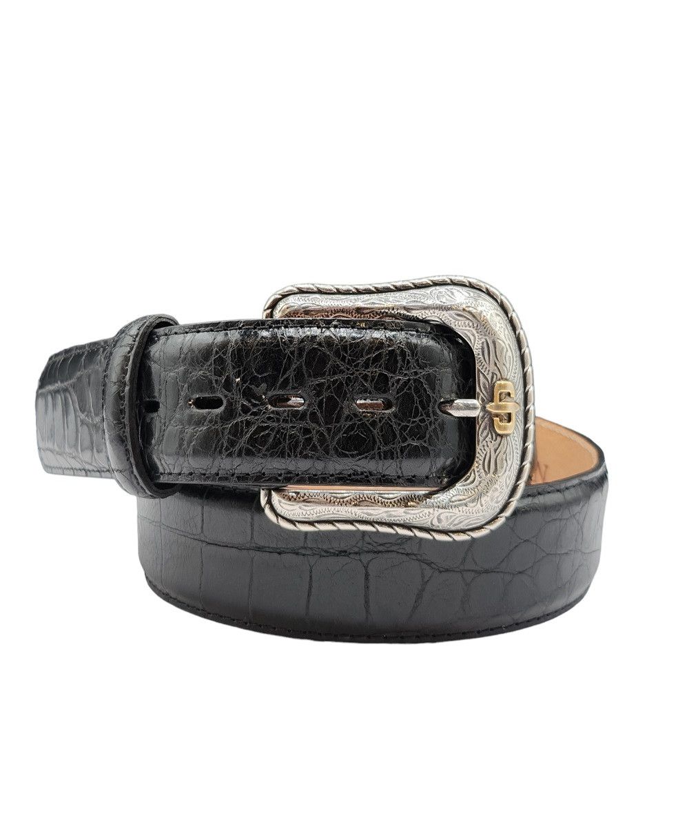 STETSON - Black Western Croco Embossed Leather Belt