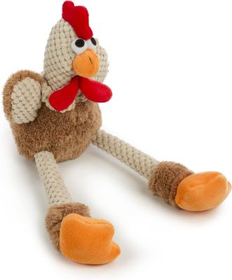 GODOG - Skinny Squeaky Rooster Plush Dog Toy with Chew Guard Technology
