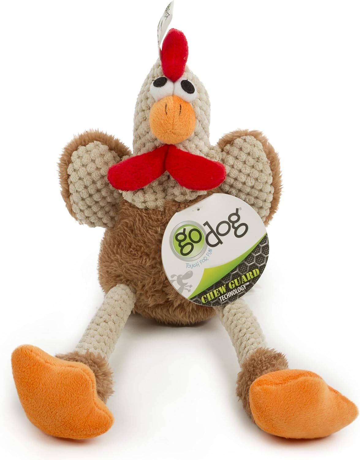 GODOG - Skinny Squeaky Rooster Plush Dog Toy with Chew Guard Technology, Size: Small