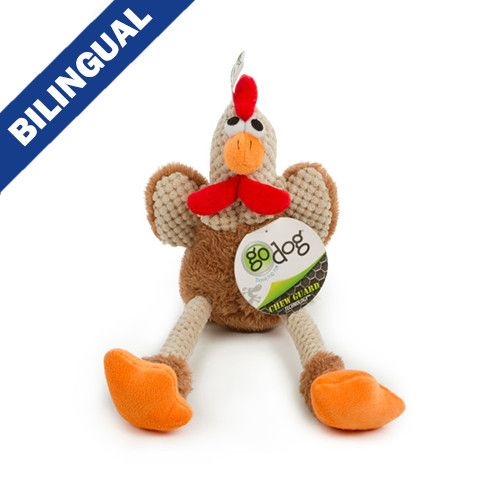 GODOG - Skinny Squeaky Rooster Plush Dog Toy with Chew Guard Technology, Size: Small