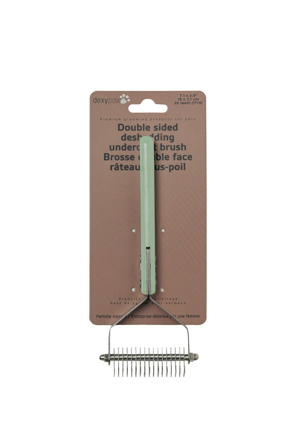DEXYPAWS - Double Sided Deshedding Undercoat Brush, Colour: Vert Sauge