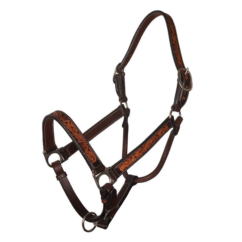 PROFESSIONAL'S CHOICE - Black Floral Roughout Leather Halter, Size: Average (Full)
