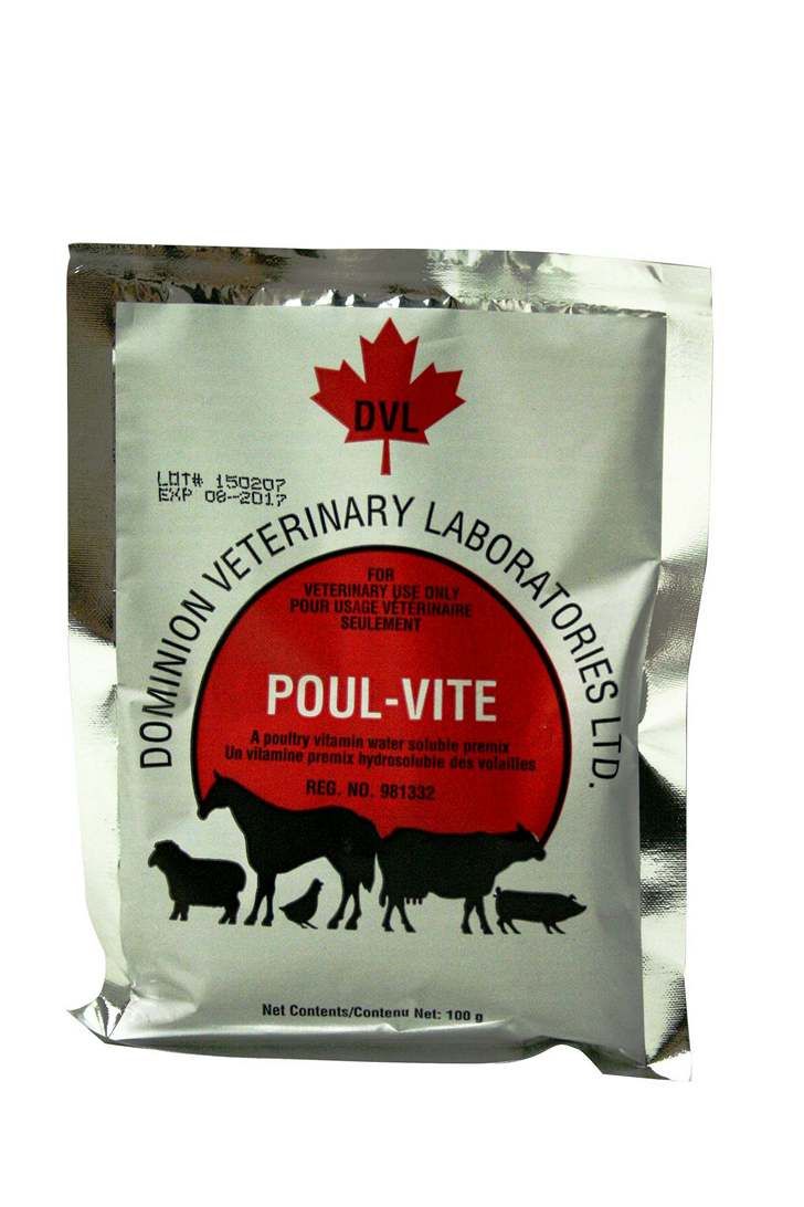 DOMINION VET LABS - Poul-Vite Poultry Vitamin Water Soluble Premix, Size: 100g