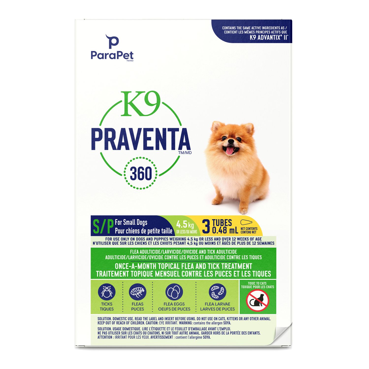 K9 PRAVENTA - Topical Flea &amp; Tick Treatment for Dogs, Type: 3 Tubes, Dog Size / Weight: Jusqu'à 4.5kg