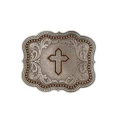 NOCONA - Scalloped Copper Cross Antique Silver Buckle