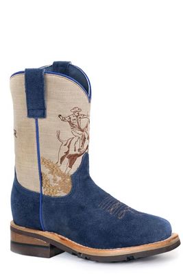 ROPER - BullRider Design Square Toe Blue Suede Vamp Cowboy Boots