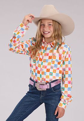 ROPER - Checkers Print Rayon Long Sleeves Blouse
