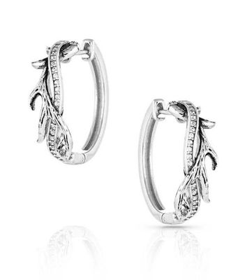 MONTANA SILVERSMITHS - Rooted In Stone Silver Hoop Antler Earrings