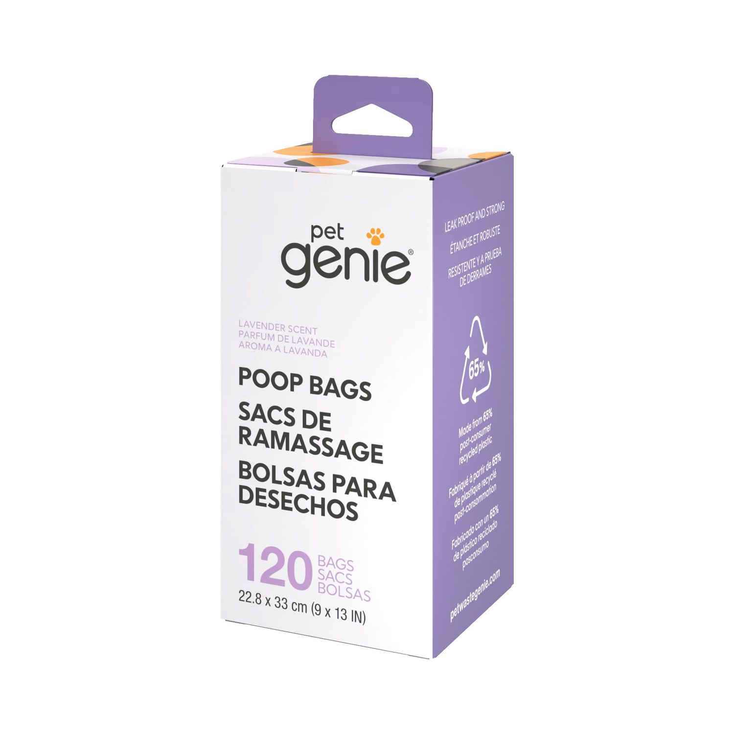 PET GENIE - Lavender Scented Poop Bags, Size: 8 Rouleaux (120 unités)