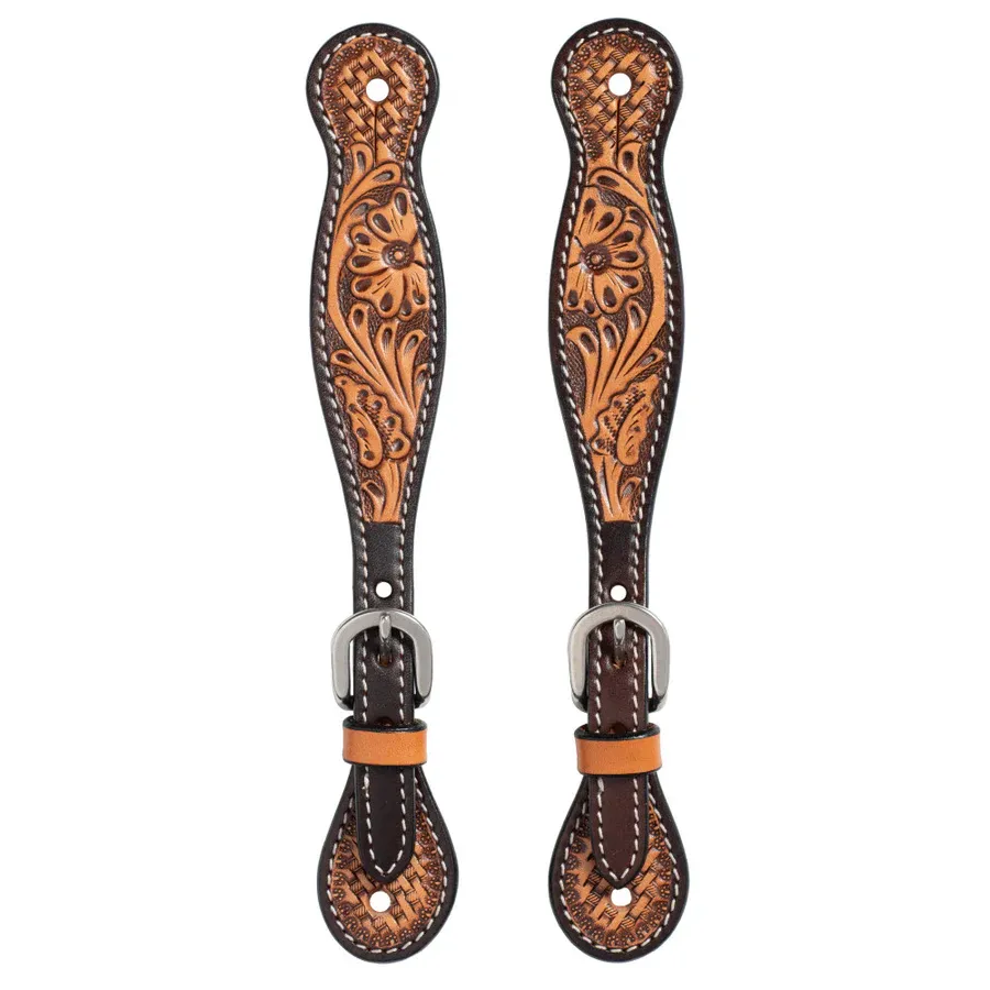 WEAVER - Turquoise Cross Tooled Floral Basketweave Spur Strap
