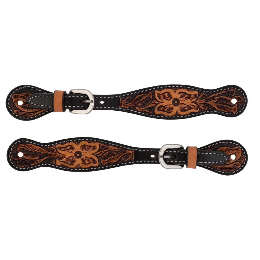 WEAVER - Turquoise Cross Floral Tooled Spur Straps