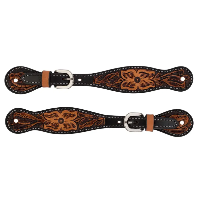 WEAVER - Turquoise Cross Floral Tooled Spur Straps