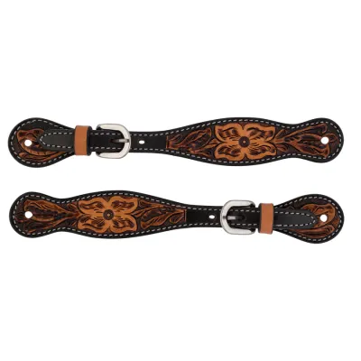 WEAVER - Turquoise Cross Floral Tooled Spur Straps