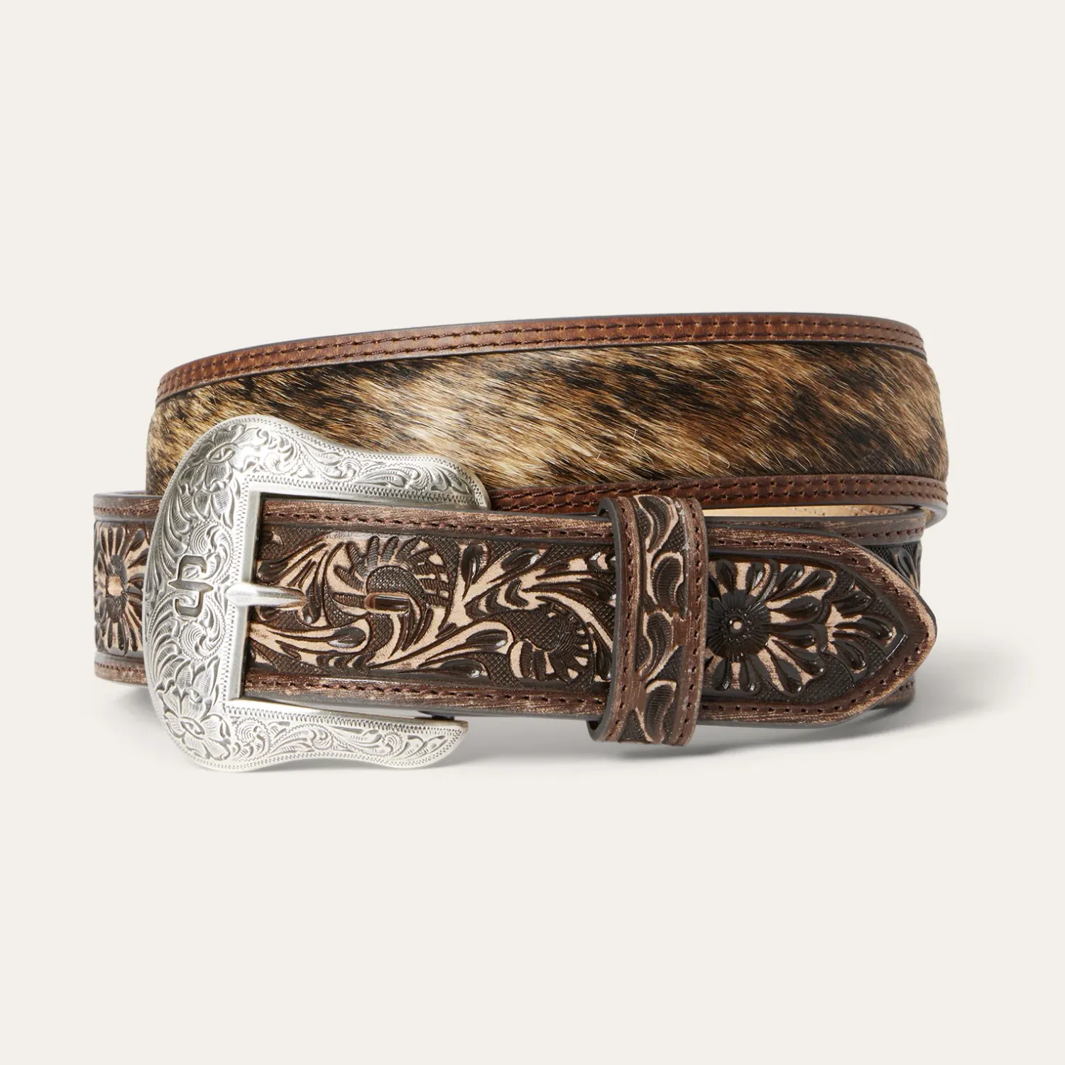 STETSON - Hair-On-Hide Tooled Tab Belt
