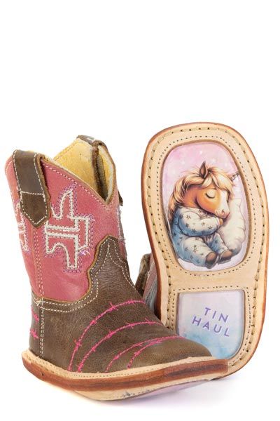 TIN HAUL - Barbwire Belle Pink Leather Shaft Western Baby Boots