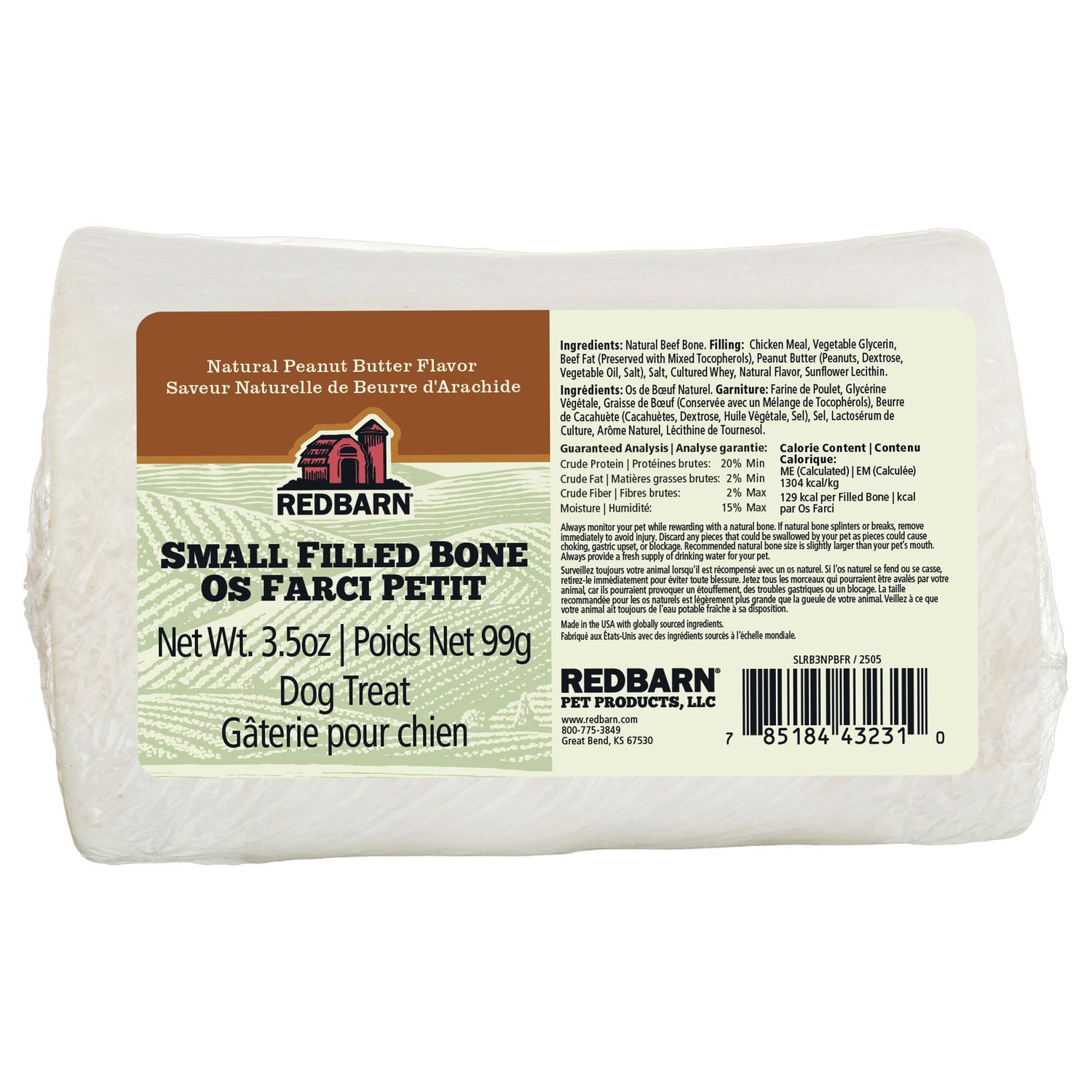 REDBARN - Filled Bone Peanut Butter, Size: Small