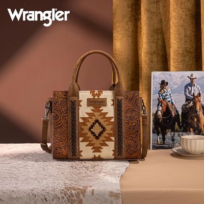 WRANGLER - Tooled Aztec Pattern Print Brown Concealed Crossbody Bag