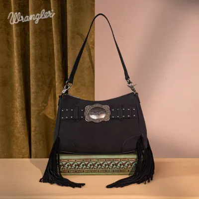 WRANGLER - Black Fringe Buckle Hobo Bag / Crossbody