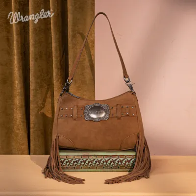 WRANGLER - Brown Fringe Buckle Hobo Bag / Crossbody