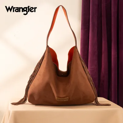 WRANGLER - Brown/Orange Fringe Floral Tooled Hobo Bag