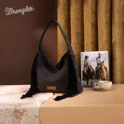 WRANGLER - Black Fringe Studded Hobo Bag