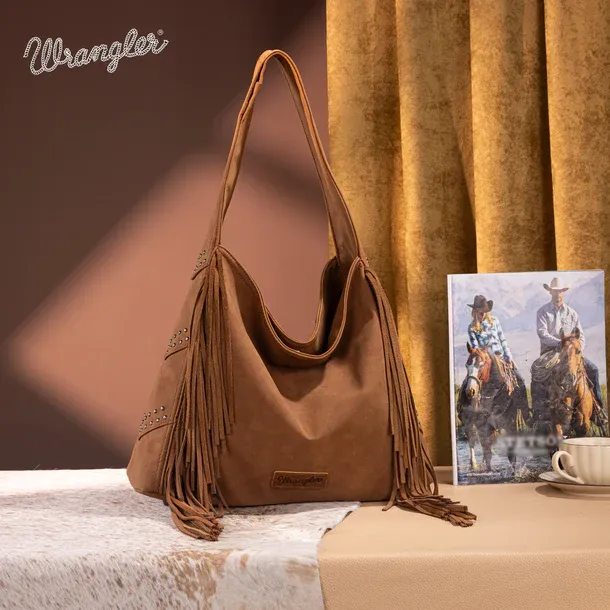 WRANGLER - Brown Fringe Studded Hobo Bag