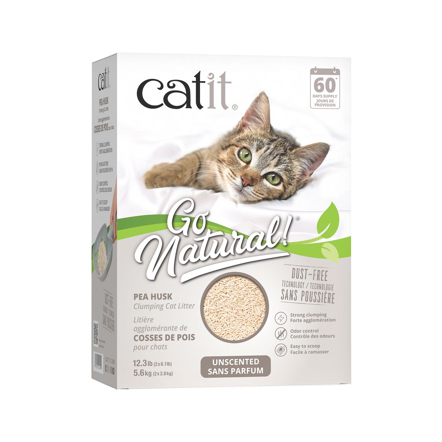 CATIT - Go Natural Unscented Pea Husk Clumping Cat Litter, Size: 5.6kg