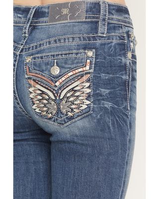 MISS ME - Medium Wash Wing Pocket 34'' BootCut Jeans