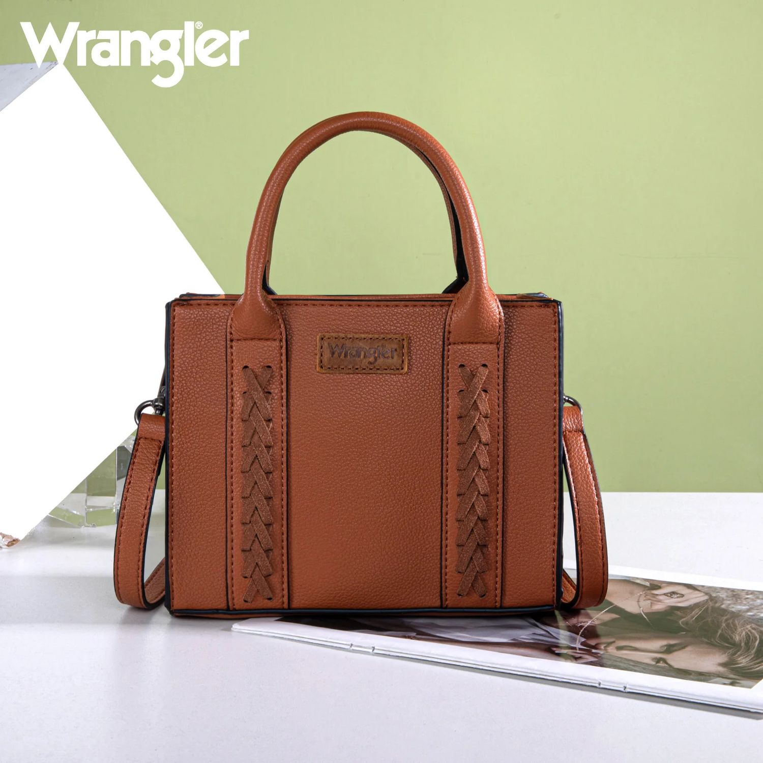 WRANGLER - Whipstitch Mini Brown Tote / Crossbody, Size: 8" X 3" X 6"