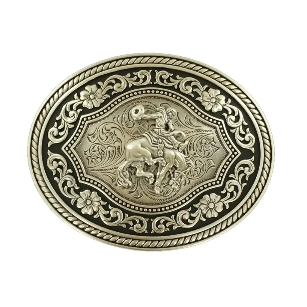 M&amp;F WESTERN - Oval Saddle Bronc Belt Buckle, Colour: Argent &amp; Noir