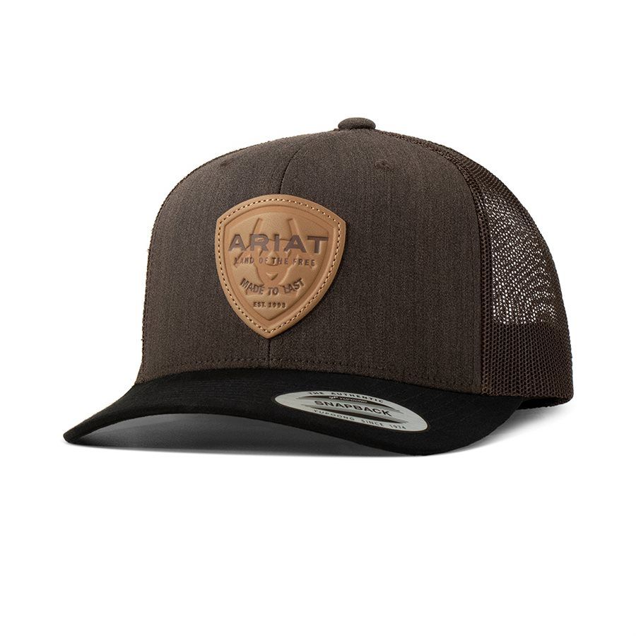ARIAT - Faux Leather Brown Patch Cap