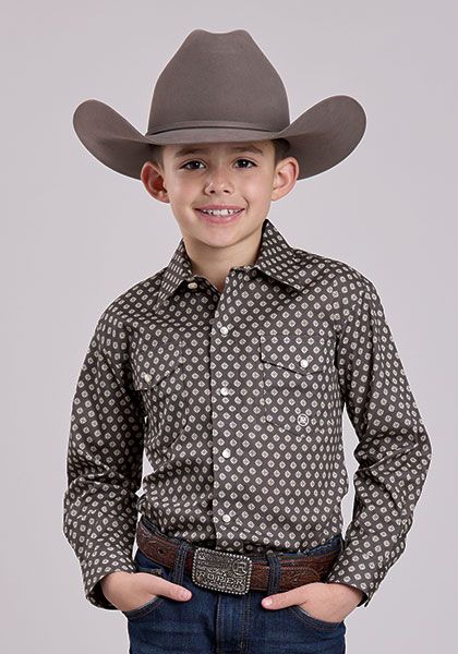 ROPER - Boy's Amarillo Collection Grey Stretch Western Shirt