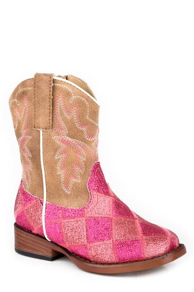 ROPER - Glitter Blocks Fuschia Patchwork Cowgirl Boots