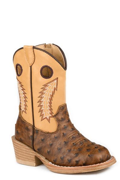 ROPER - Brown Faux Ostrich Walker Bumps Little Cowboy Boots
