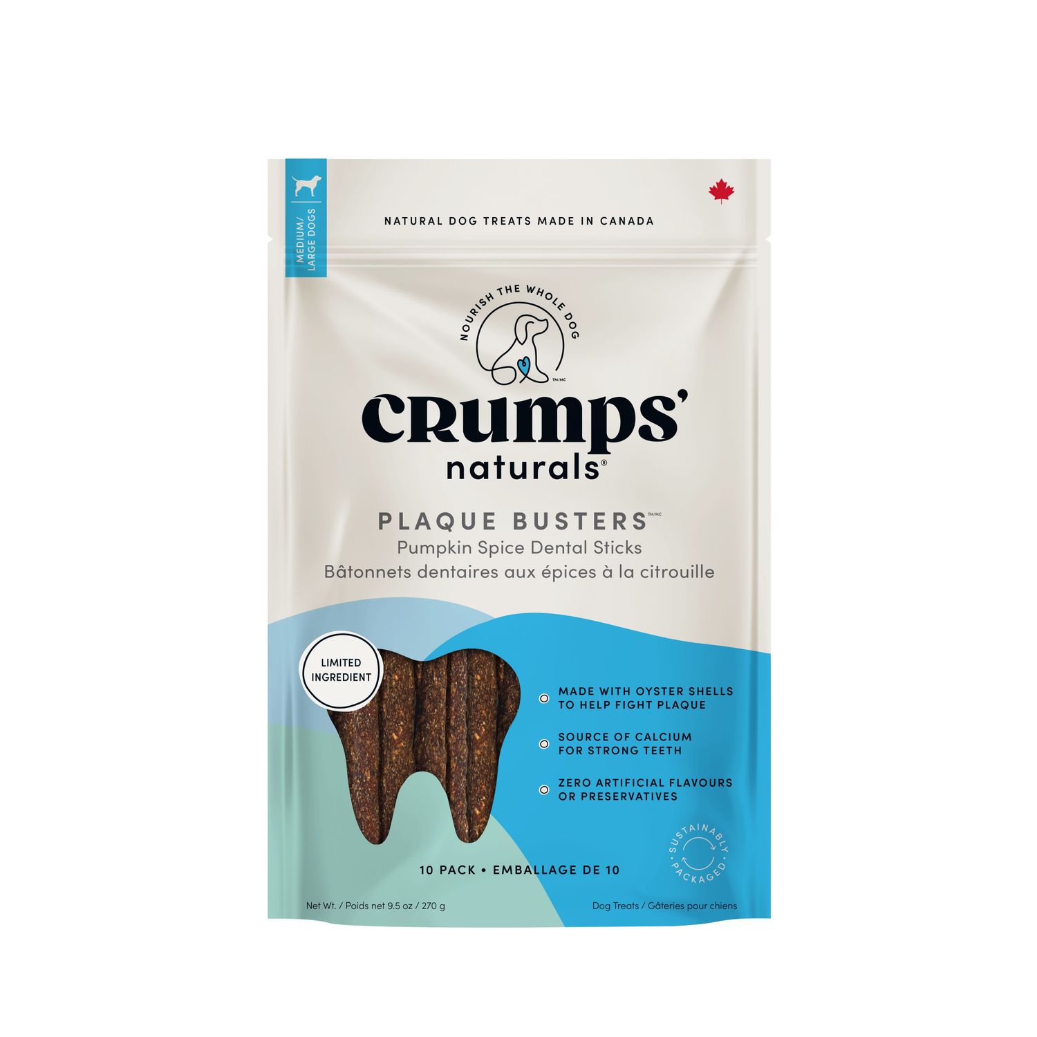 CRUMPS' NATURALS - Plaque Busters Pumpkin Spice Dental Sticks, Size: 7'' (10 Pack)