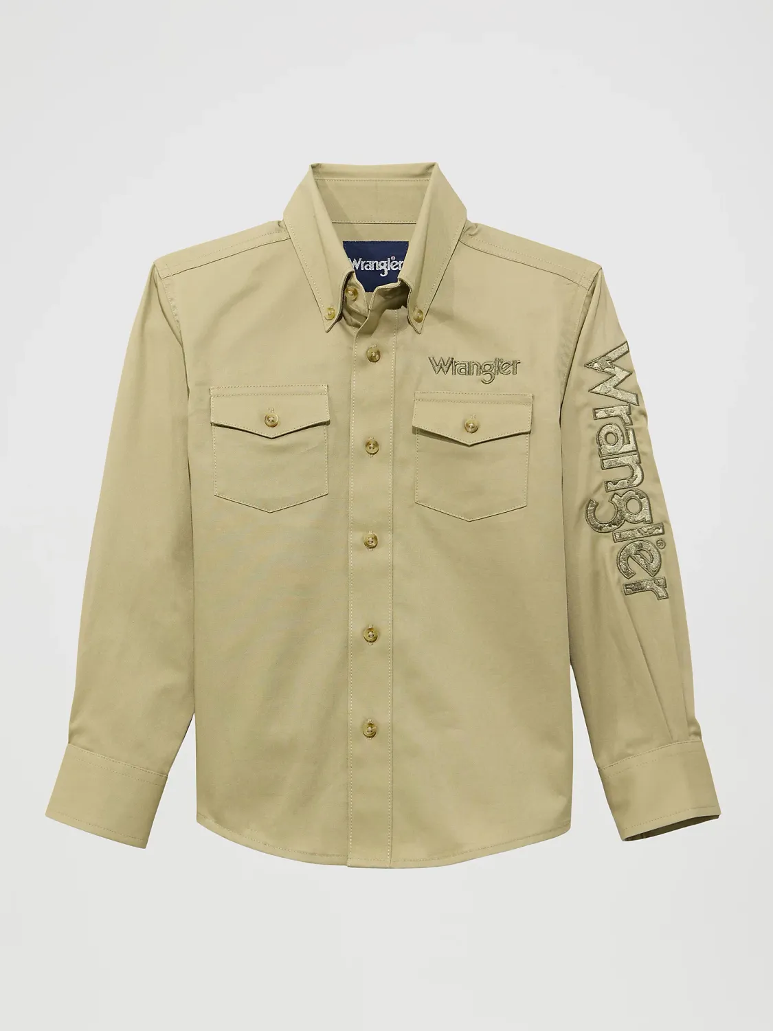 WRANGLER - Boy's Khaki Logo Long Sleeve Western Snap Shirt