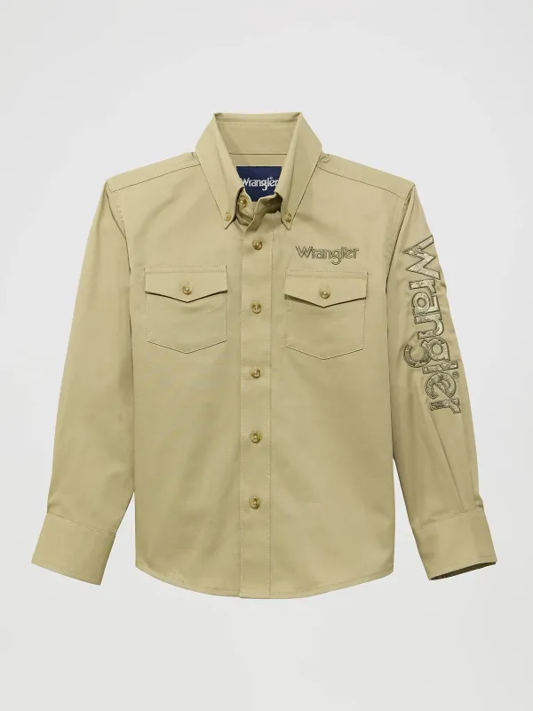 WRANGLER - Boy's Khaki Logo Long Sleeve Western Snap Shirt