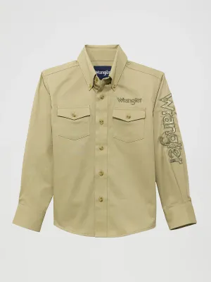WRANGLER - Boy's Khaki Logo Long Sleeve Western Snap Shirt