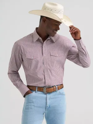 WRANGLER - Wrinkle Resist Long Sleeve Western Snap Wine Stripe Shirt